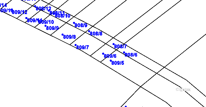 Parcela st. 809/6 v KÚ Přísnotice, Katastrální mapa