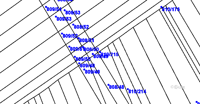 Parcela st. 810/215 v KÚ Přísnotice, Katastrální mapa