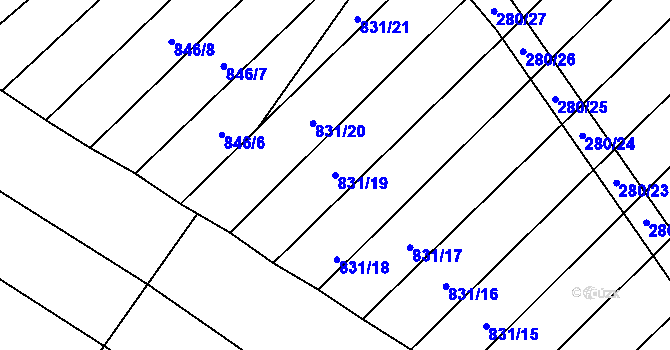 Parcela st. 831/19 v KÚ Přísnotice, Katastrální mapa