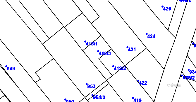 Parcela st. 418/3 v KÚ Přísnotice, Katastrální mapa