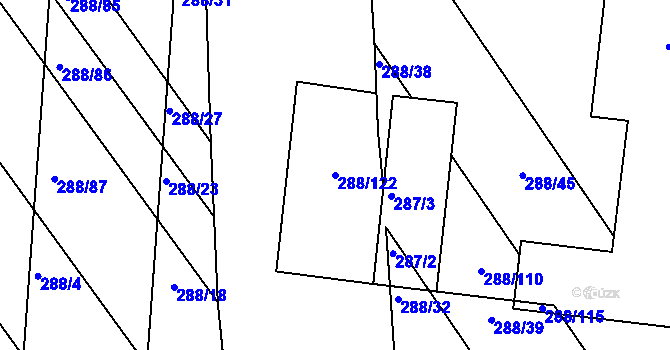 Parcela st. 288/122 v KÚ Přísnotice, Katastrální mapa