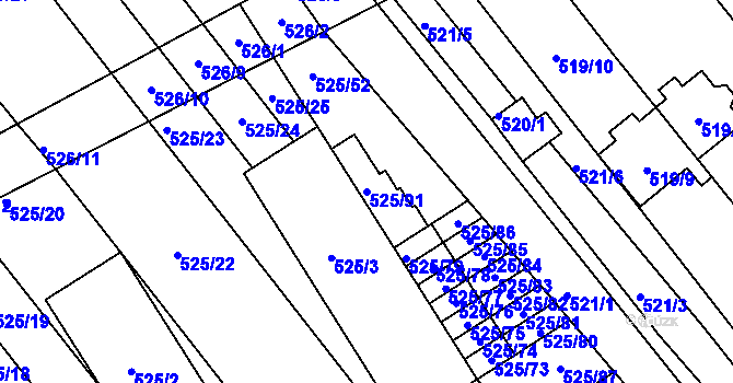 Parcela st. 525/91 v KÚ Přísnotice, Katastrální mapa