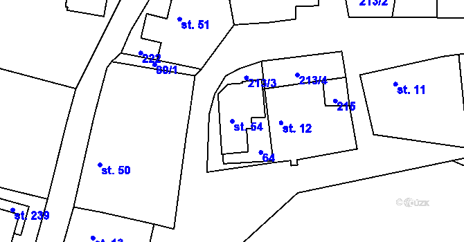 Parcela st. 54 v KÚ Hradešín, Katastrální mapa