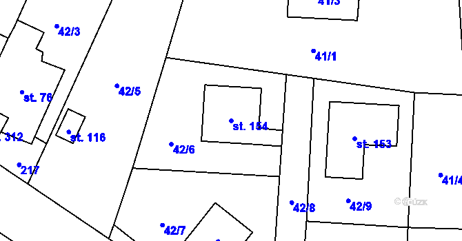 Parcela st. 154 v KÚ Hradešín, Katastrální mapa