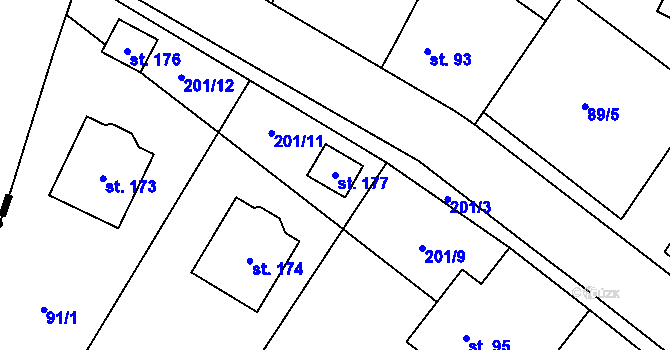 Parcela st. 177 v KÚ Hradešín, Katastrální mapa