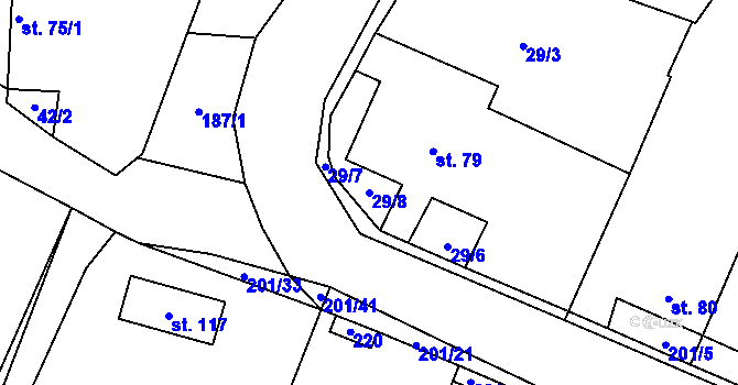 Parcela st. 29/8 v KÚ Hradešín, Katastrální mapa