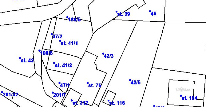 Parcela st. 42/3 v KÚ Hradešín, Katastrální mapa