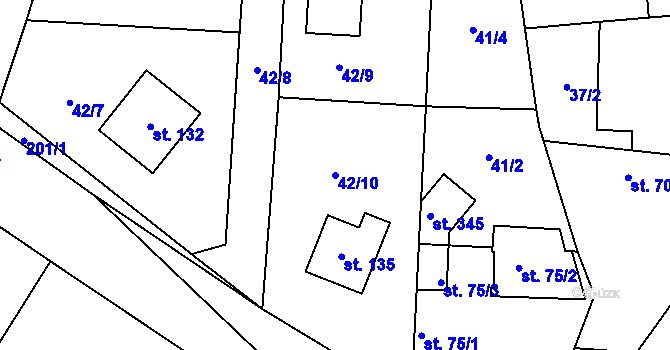Parcela st. 42/10 v KÚ Hradešín, Katastrální mapa