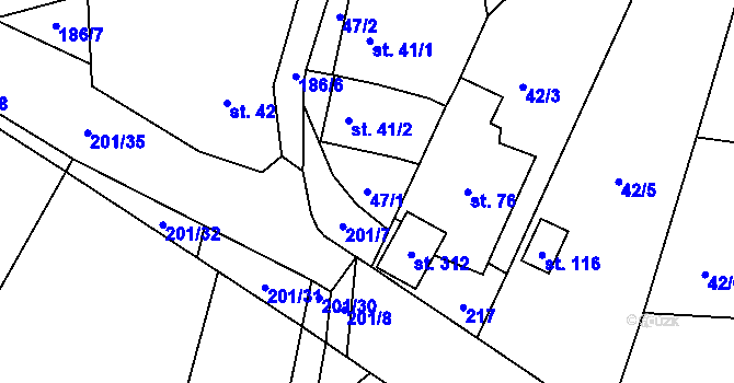 Parcela st. 47/1 v KÚ Hradešín, Katastrální mapa
