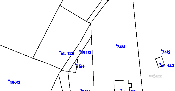 Parcela st. 74/1 v KÚ Hradešín, Katastrální mapa