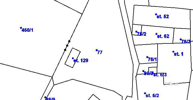 Parcela st. 77 v KÚ Hradešín, Katastrální mapa