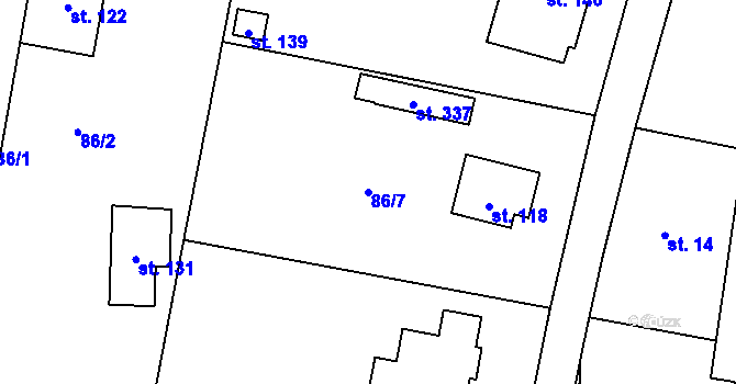 Parcela st. 86/7 v KÚ Hradešín, Katastrální mapa