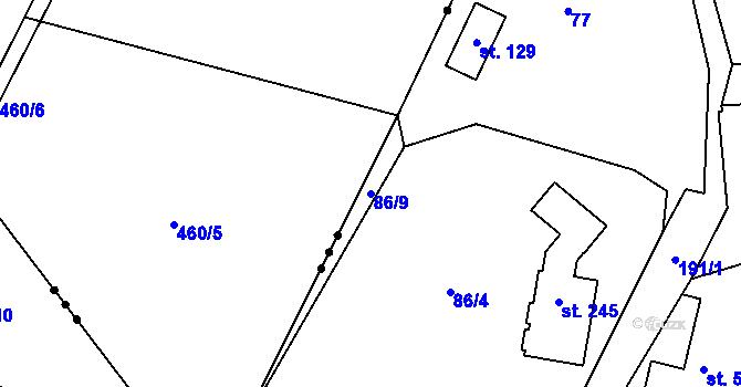 Parcela st. 86/9 v KÚ Hradešín, Katastrální mapa