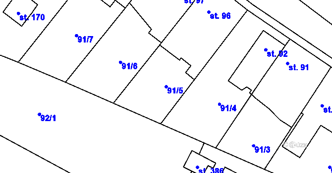 Parcela st. 91/5 v KÚ Hradešín, Katastrální mapa