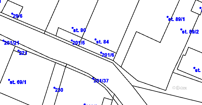 Parcela st. 201/6 v KÚ Hradešín, Katastrální mapa