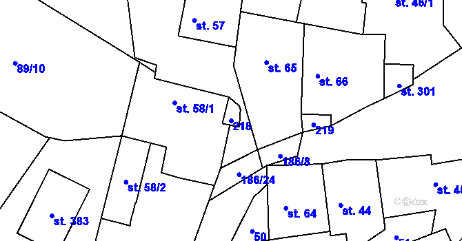 Parcela st. 218 v KÚ Hradešín, Katastrální mapa