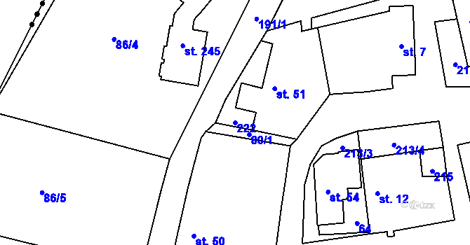 Parcela st. 222 v KÚ Hradešín, Katastrální mapa