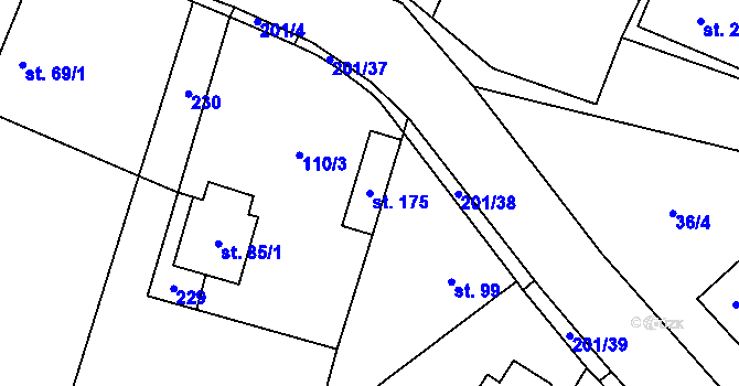 Parcela st. 175 v KÚ Hradešín, Katastrální mapa