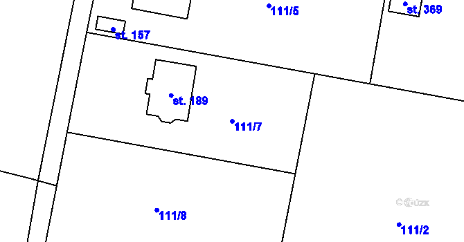 Parcela st. 111/7 v KÚ Hradešín, Katastrální mapa