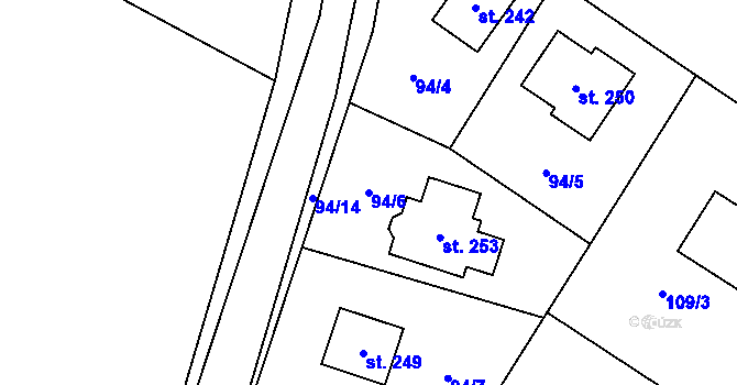 Parcela st. 94/6 v KÚ Hradešín, Katastrální mapa
