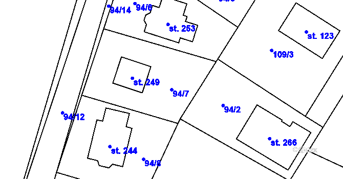 Parcela st. 94/7 v KÚ Hradešín, Katastrální mapa