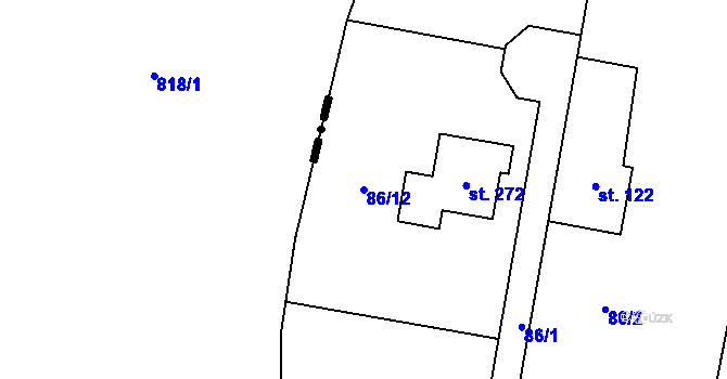 Parcela st. 86/12 v KÚ Hradešín, Katastrální mapa