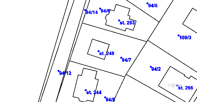 Parcela st. 249 v KÚ Hradešín, Katastrální mapa
