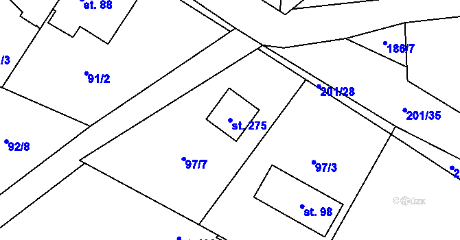 Parcela st. 275 v KÚ Hradešín, Katastrální mapa