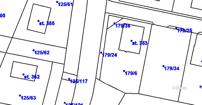 Parcela st. 179/24 v KÚ Hradešín, Katastrální mapa