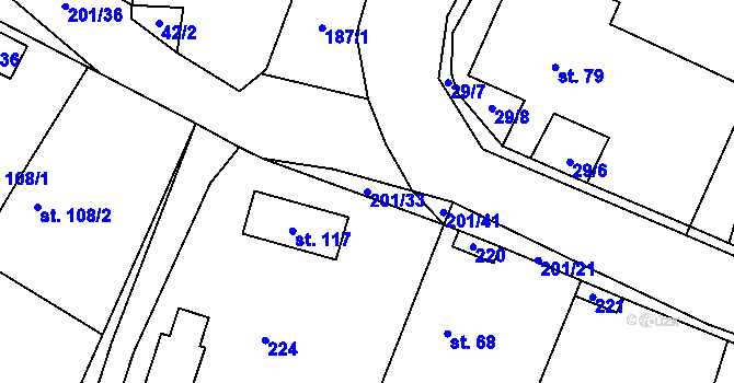 Parcela st. 201/33 v KÚ Hradešín, Katastrální mapa