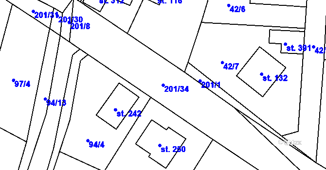 Parcela st. 201/34 v KÚ Hradešín, Katastrální mapa