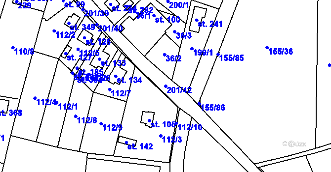 Parcela st. 201/42 v KÚ Hradešín, Katastrální mapa