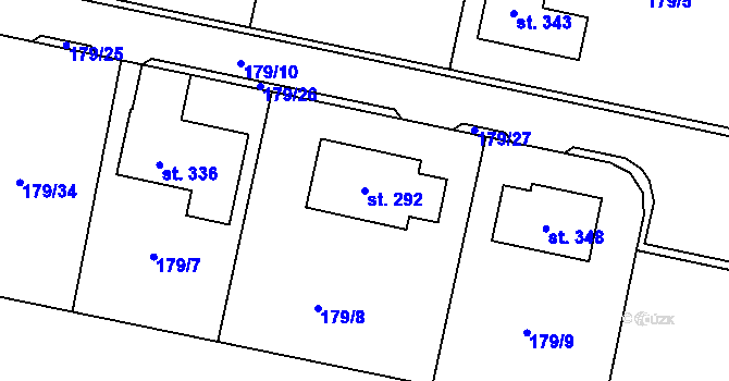 Parcela st. 292 v KÚ Hradešín, Katastrální mapa