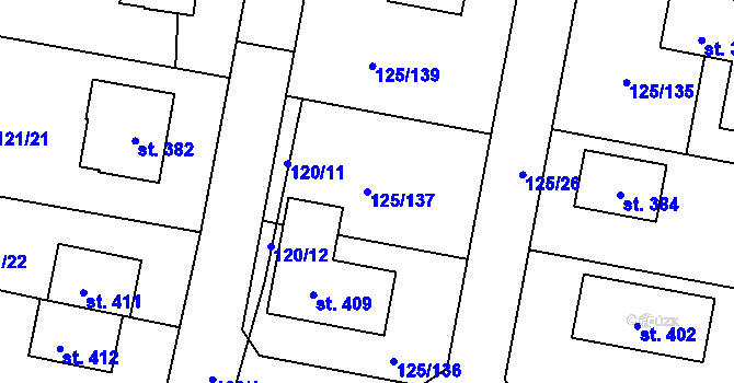 Parcela st. 125/137 v KÚ Hradešín, Katastrální mapa