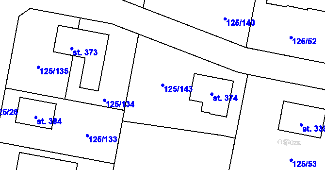Parcela st. 125/143 v KÚ Hradešín, Katastrální mapa