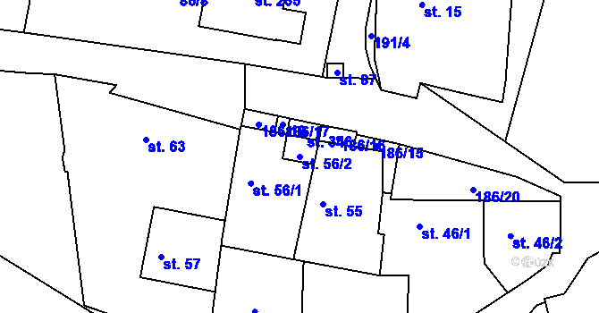 Parcela st. 56/2 v KÚ Hradešín, Katastrální mapa