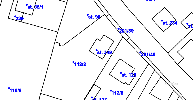 Parcela st. 349 v KÚ Hradešín, Katastrální mapa