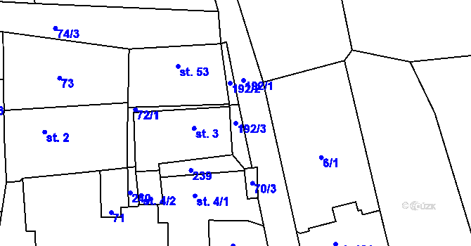 Parcela st. 192/3 v KÚ Hradešín, Katastrální mapa