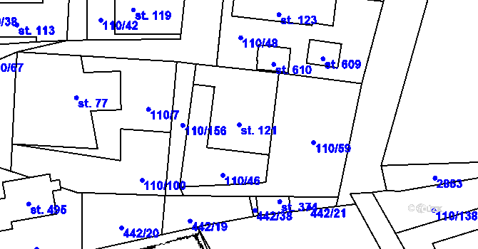 Parcela st. 121 v KÚ Příšovice, Katastrální mapa