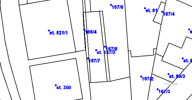 Parcela st. 147/2 v KÚ Příšovice, Katastrální mapa