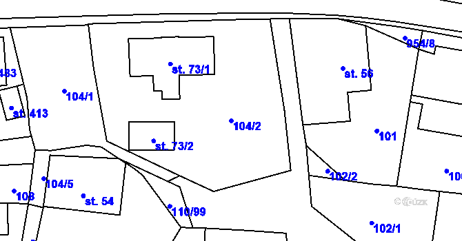 Parcela st. 104/2 v KÚ Příšovice, Katastrální mapa
