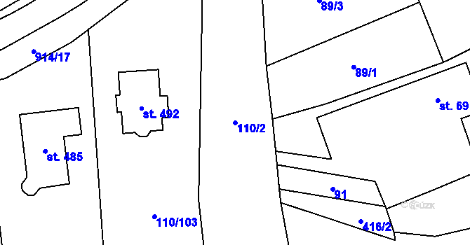 Parcela st. 110/2 v KÚ Příšovice, Katastrální mapa