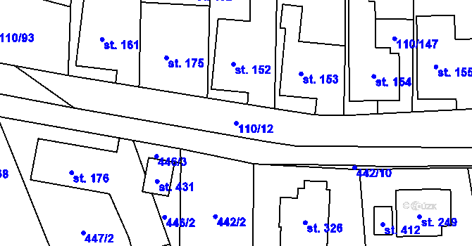 Parcela st. 110/12 v KÚ Příšovice, Katastrální mapa