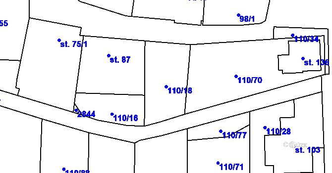 Parcela st. 110/18 v KÚ Příšovice, Katastrální mapa