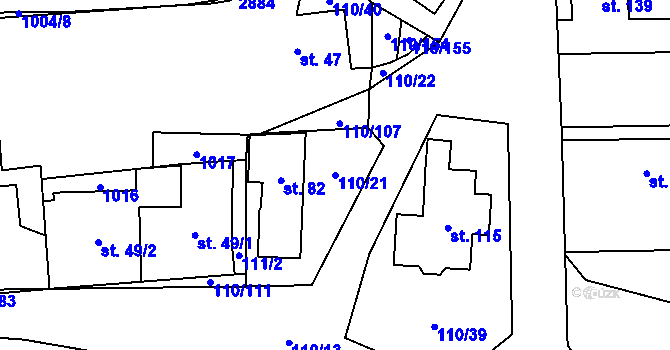 Parcela st. 110/21 v KÚ Příšovice, Katastrální mapa