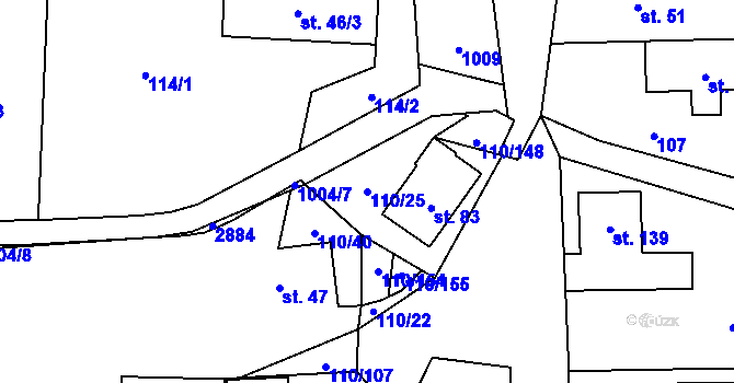Parcela st. 110/25 v KÚ Příšovice, Katastrální mapa