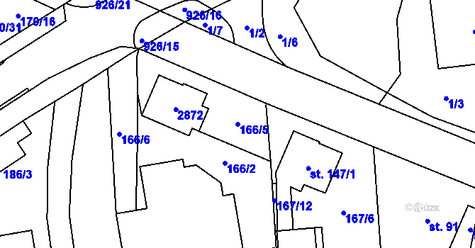 Parcela st. 166/5 v KÚ Příšovice, Katastrální mapa