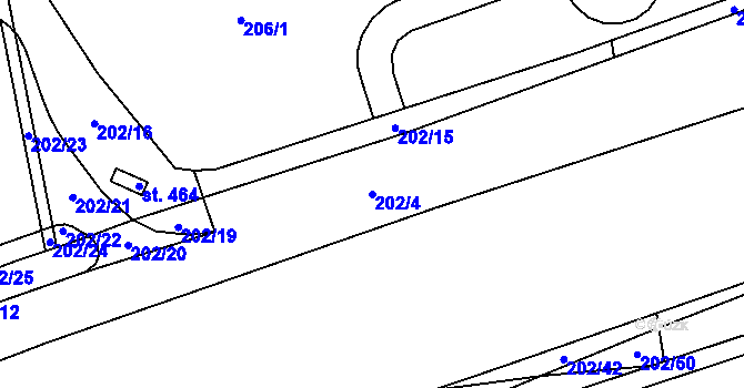 Parcela st. 202/4 v KÚ Příšovice, Katastrální mapa