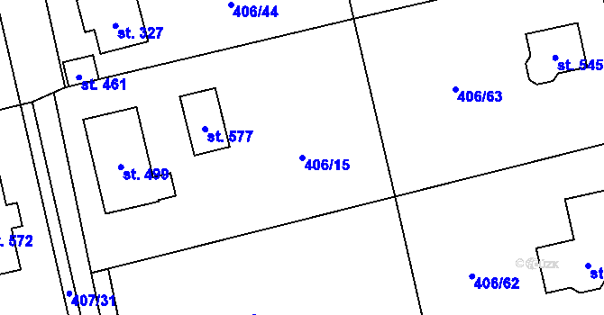 Parcela st. 406/15 v KÚ Příšovice, Katastrální mapa