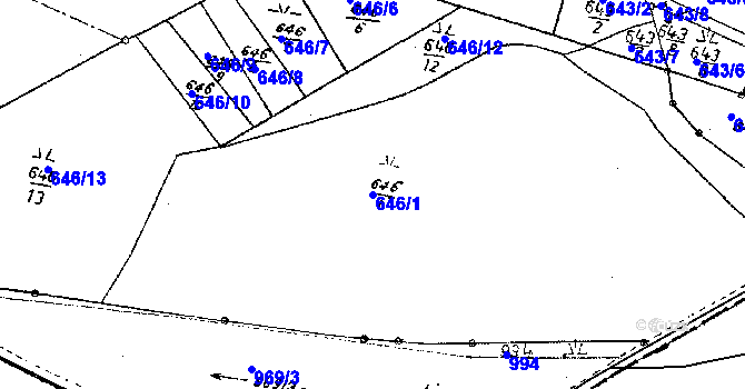 Parcela st. 646/1 v KÚ Příšovice, Katastrální mapa